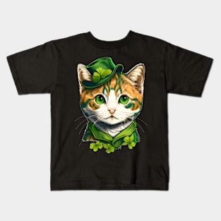 Lucky Beautiful Cat Lady Cat Girl St. Patrick's Day Kids T-Shirt